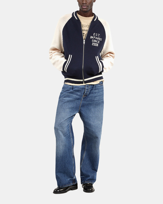 Navy and ecru teddy cardigan