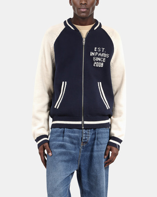 Navy and ecru teddy cardigan