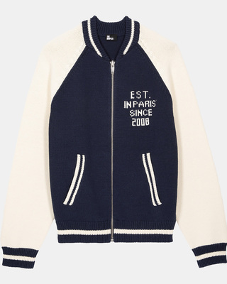Navy and ecru teddy cardigan