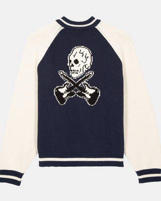 Navy and ecru teddy cardigan
