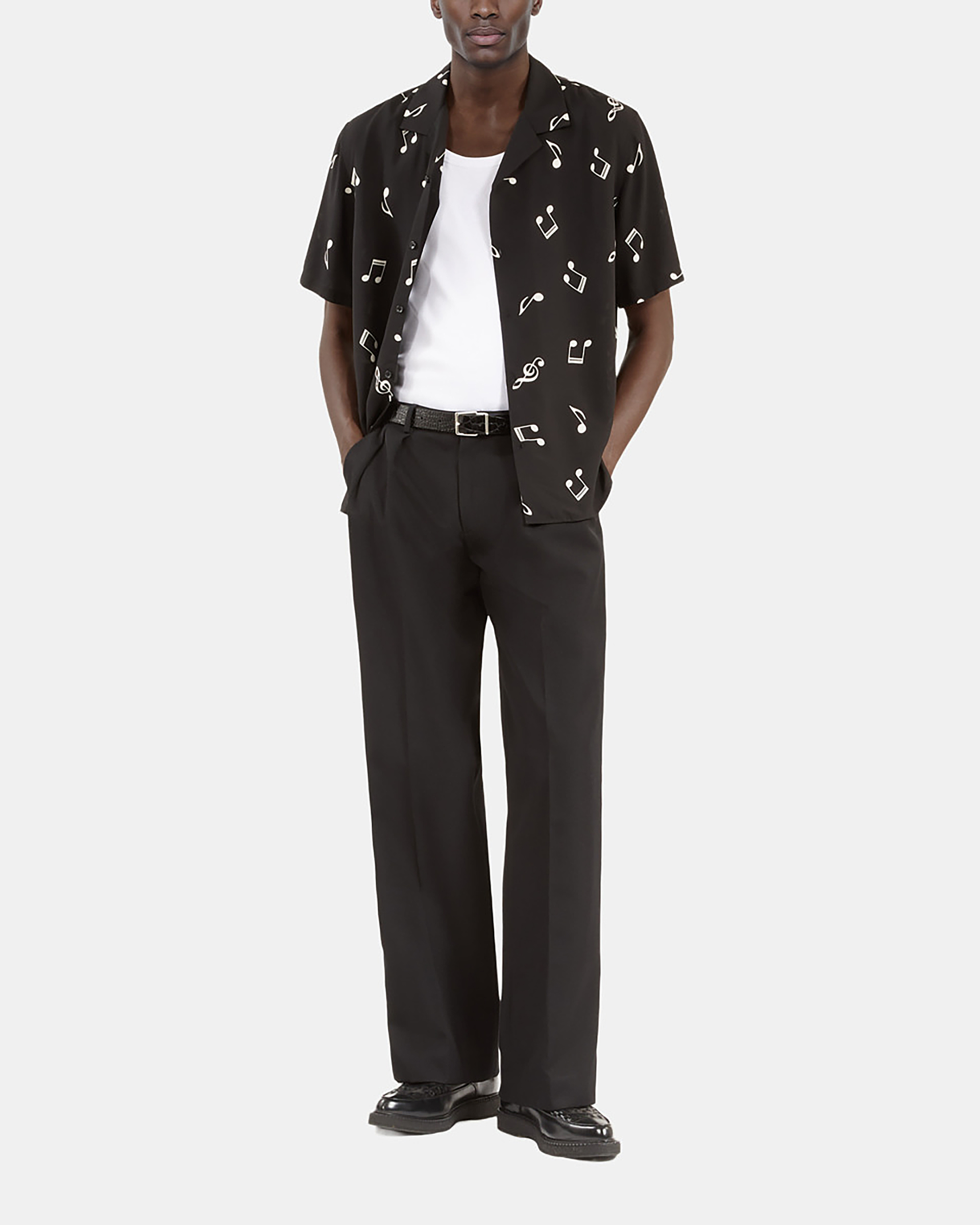 Music print short sleeve shirt