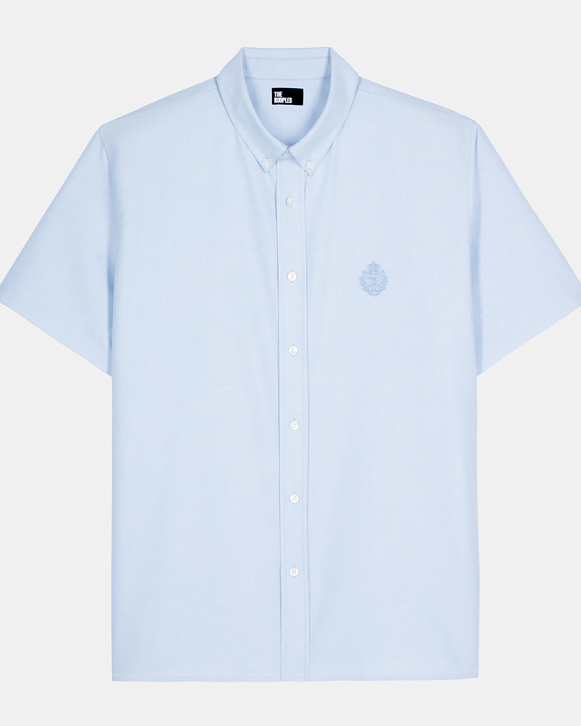Short-sleeved shirt with blue crest