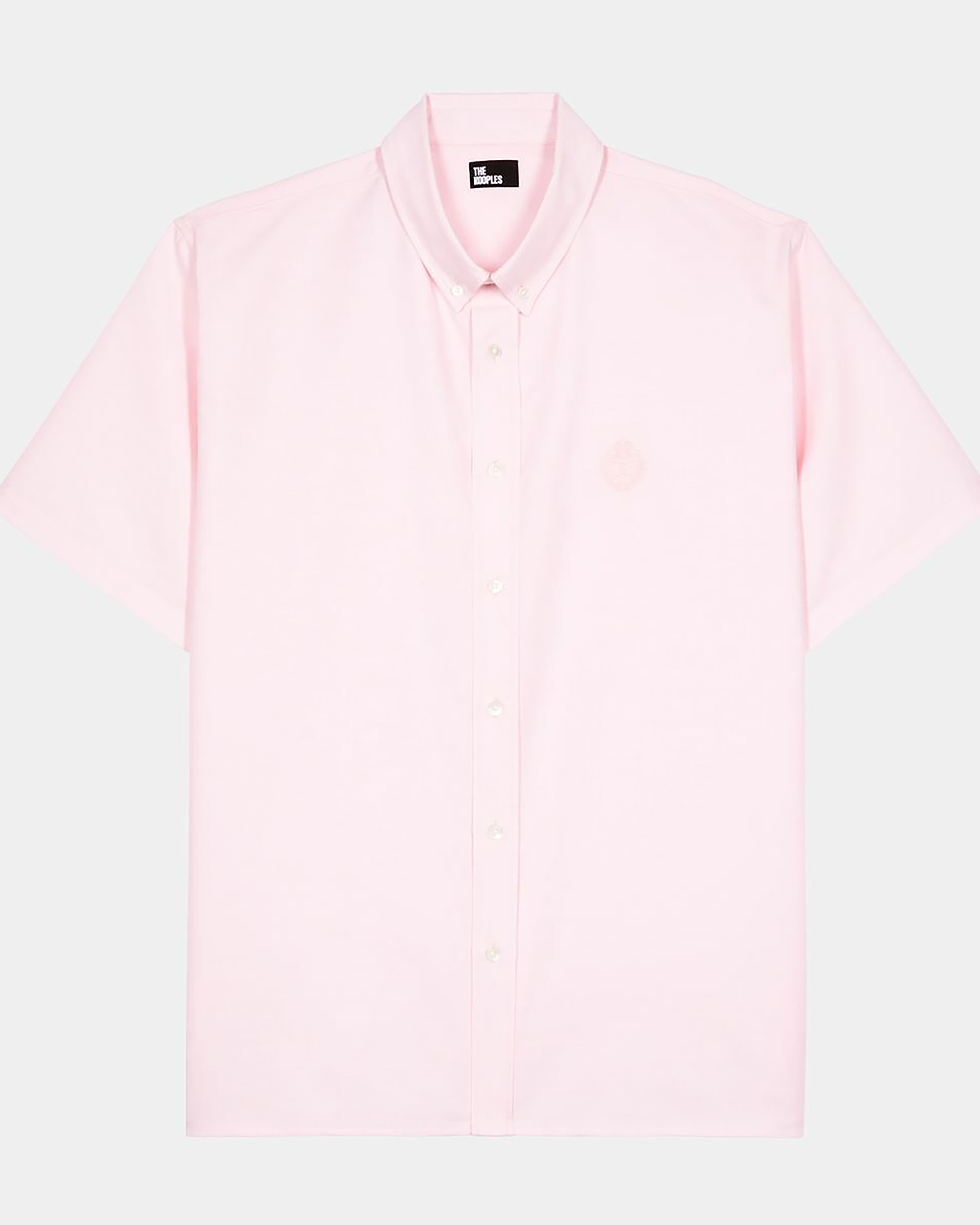 Short-sleeved shirt with pink crest