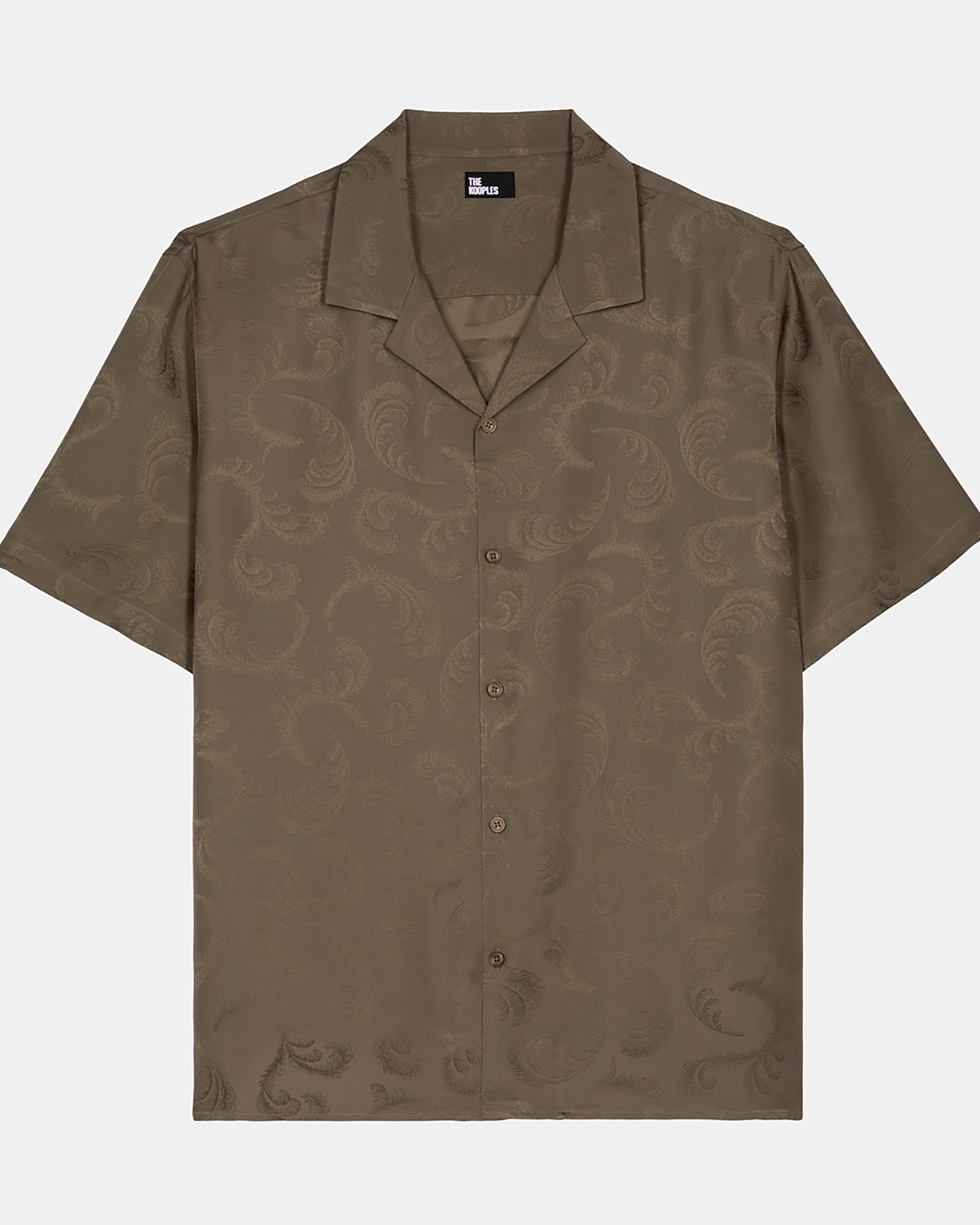Short-sleeved khaki jacquard shirt