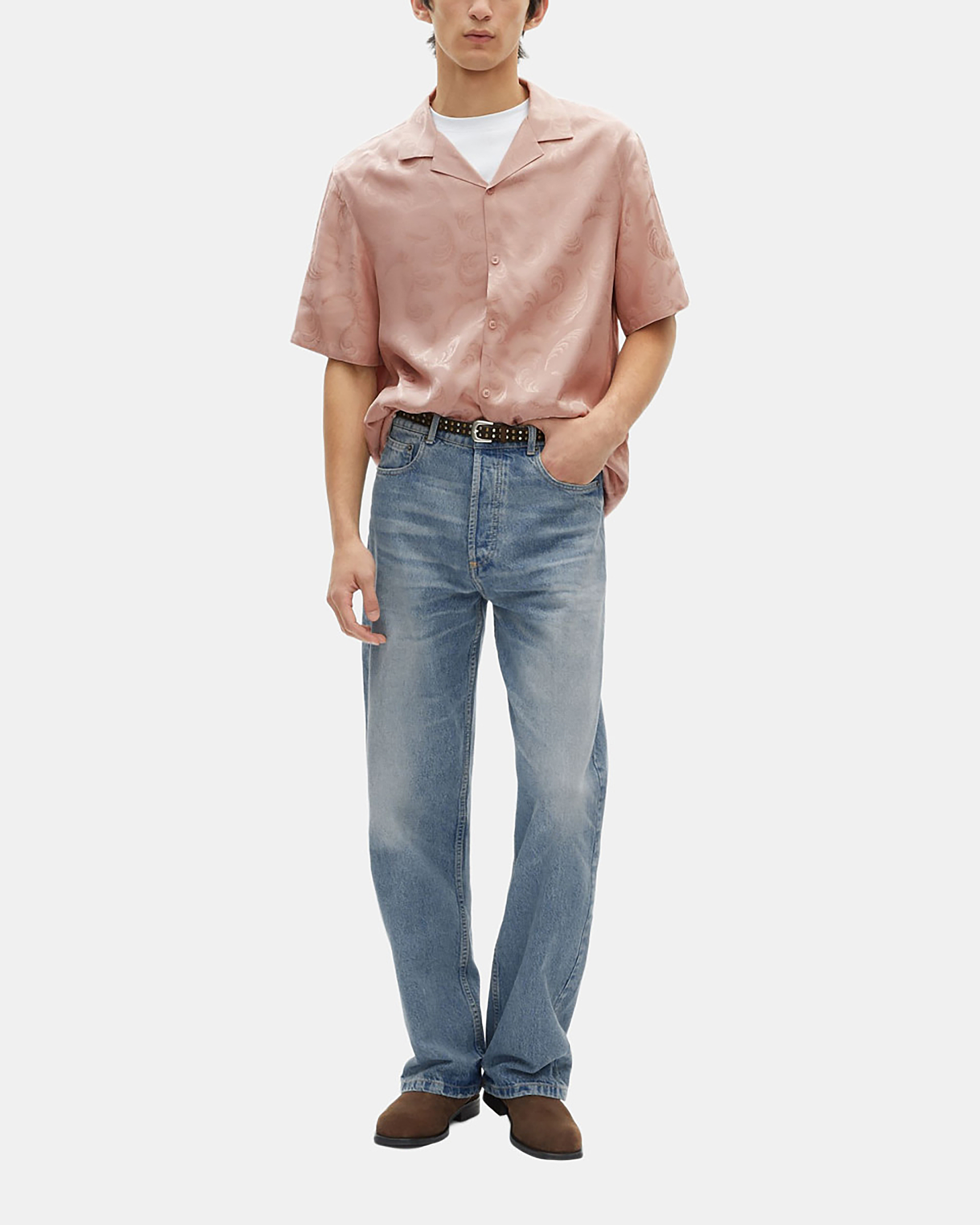 Short-sleeved pink jacquard shirt