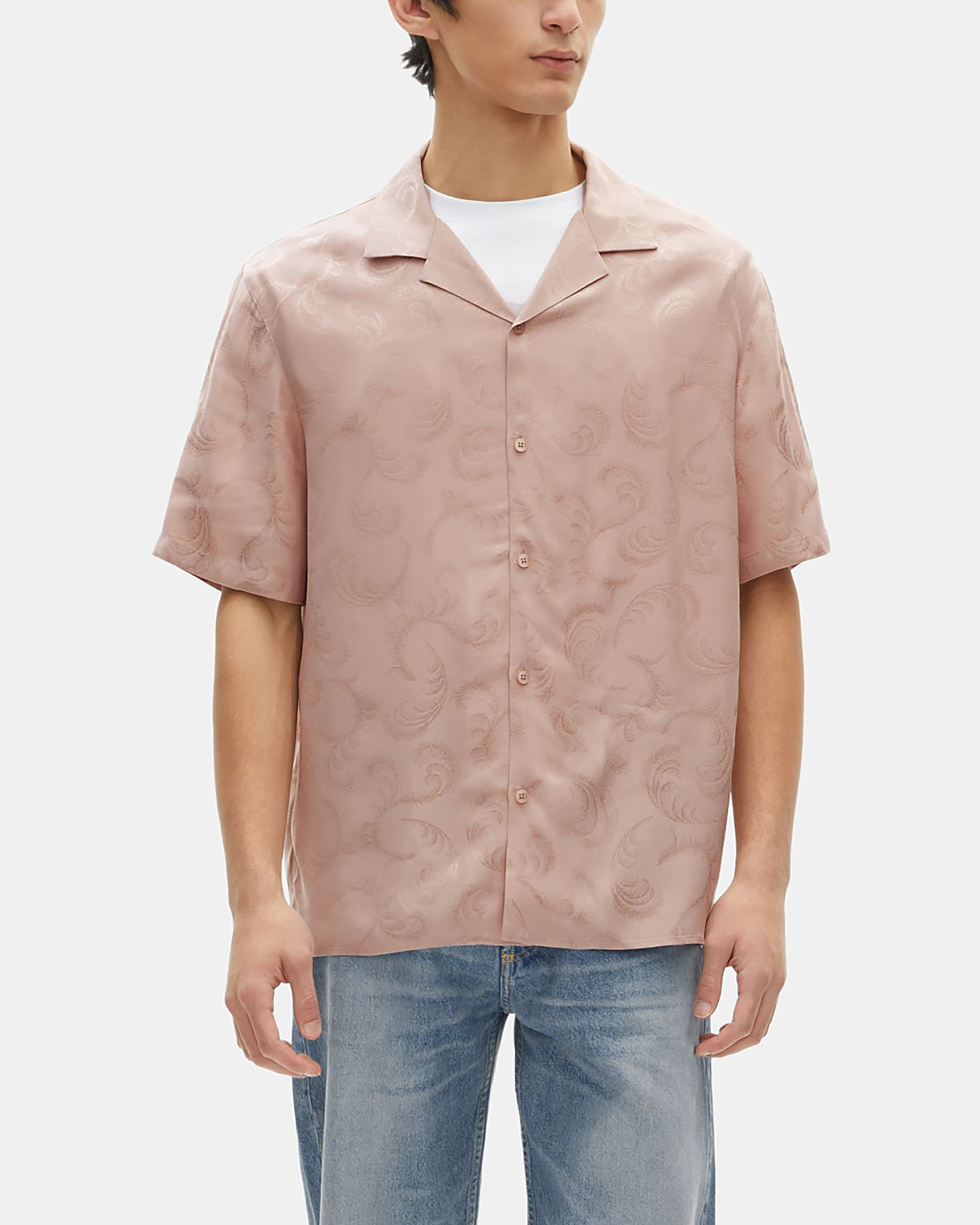 Short-sleeved pink jacquard shirt