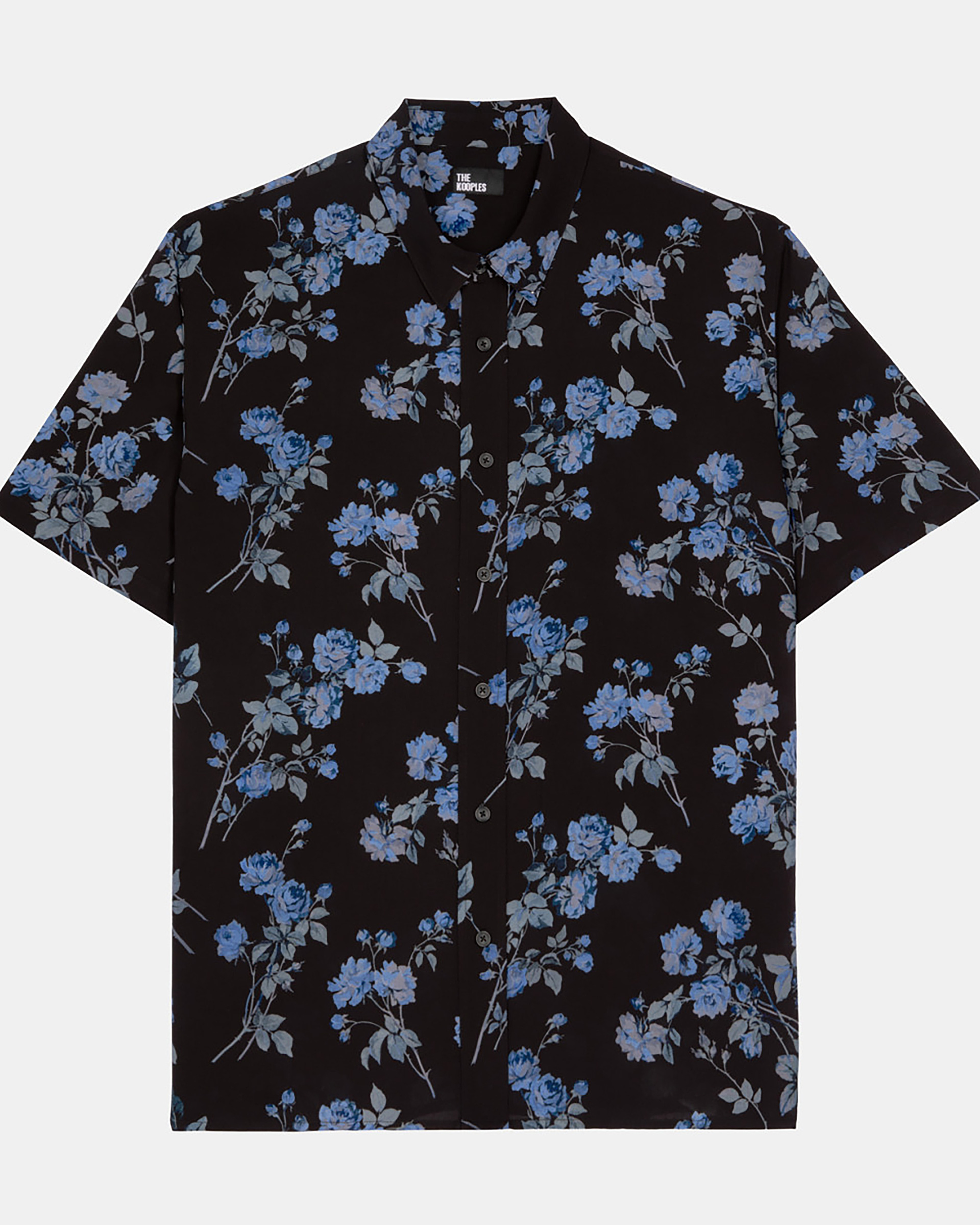 Black floral print short-sleeved shirt