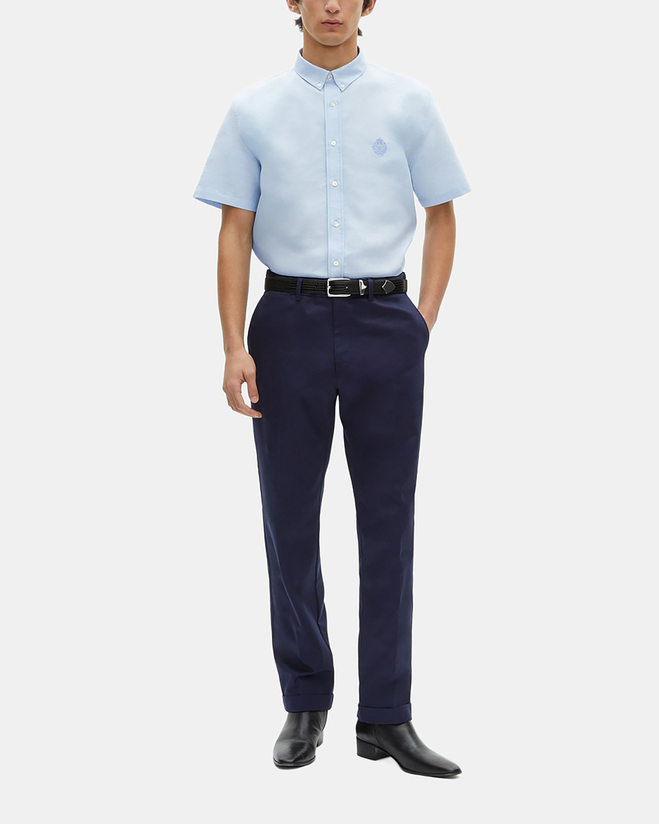 Short-sleeved shirt with blue crest