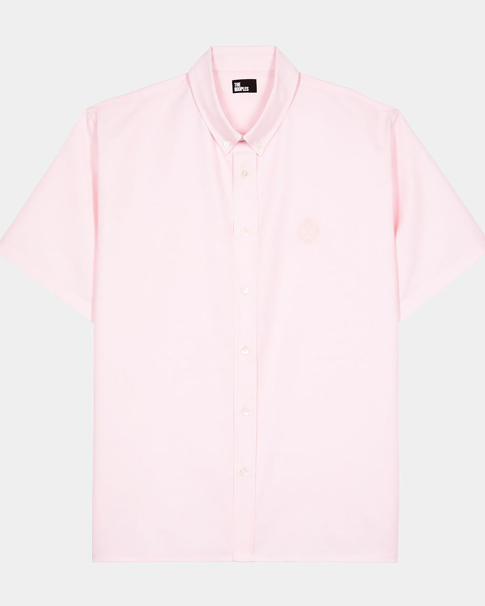Short-sleeved shirt with pink crest
