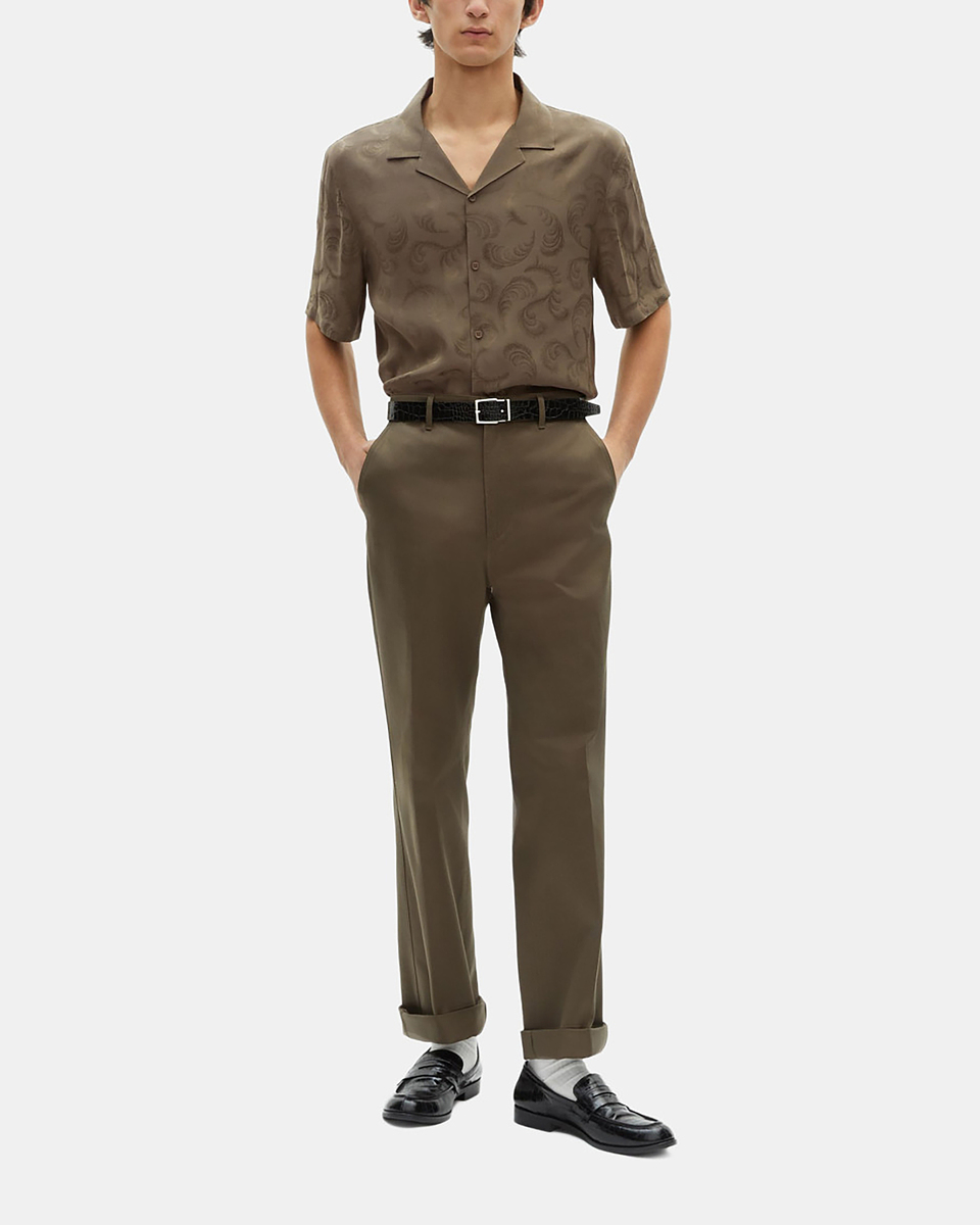 Short-sleeved khaki jacquard shirt