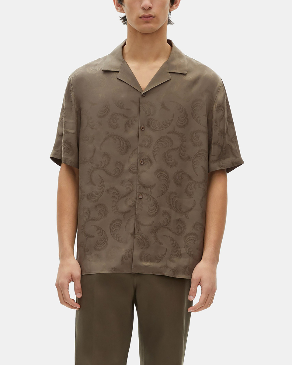 Short-sleeved khaki jacquard shirt