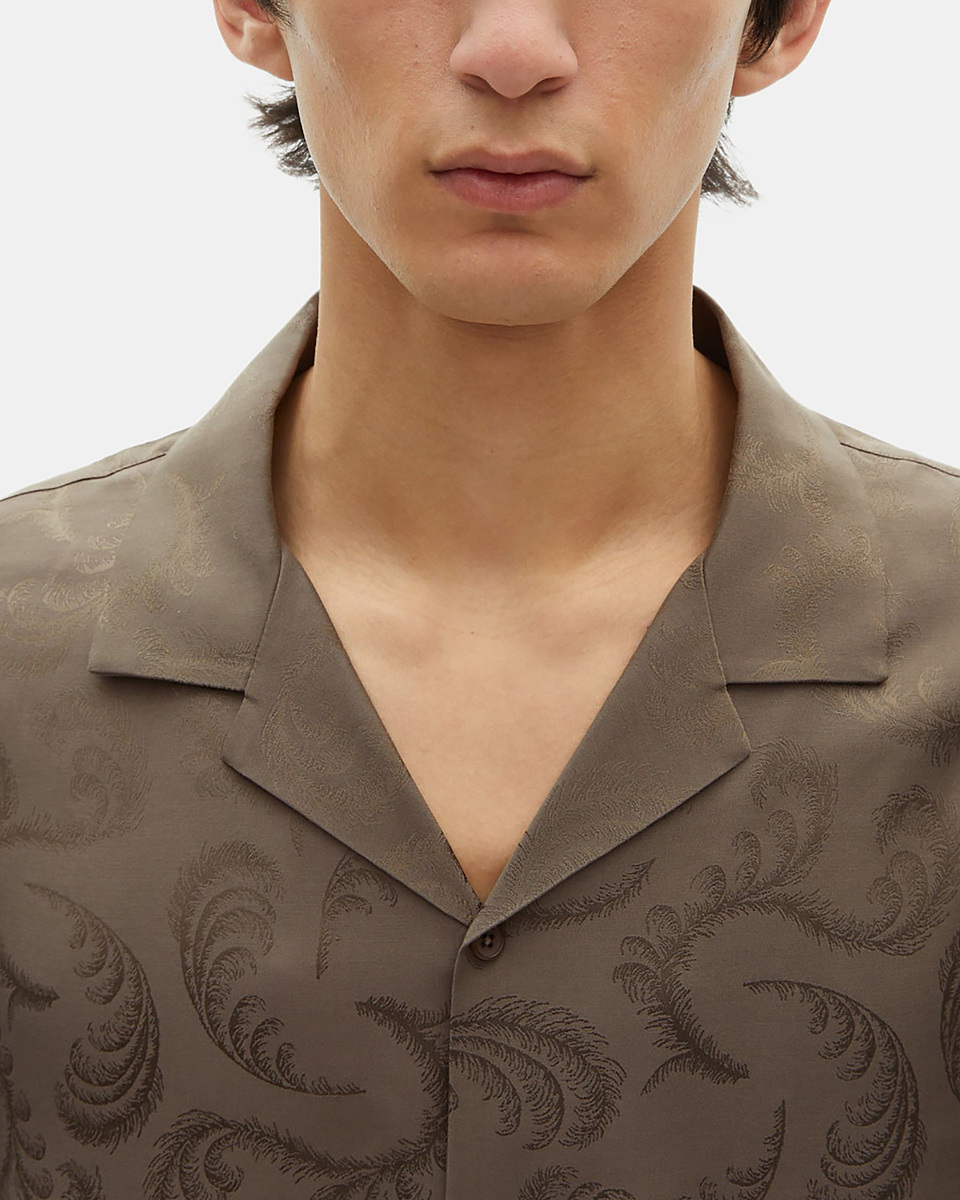 Short-sleeved khaki jacquard shirt