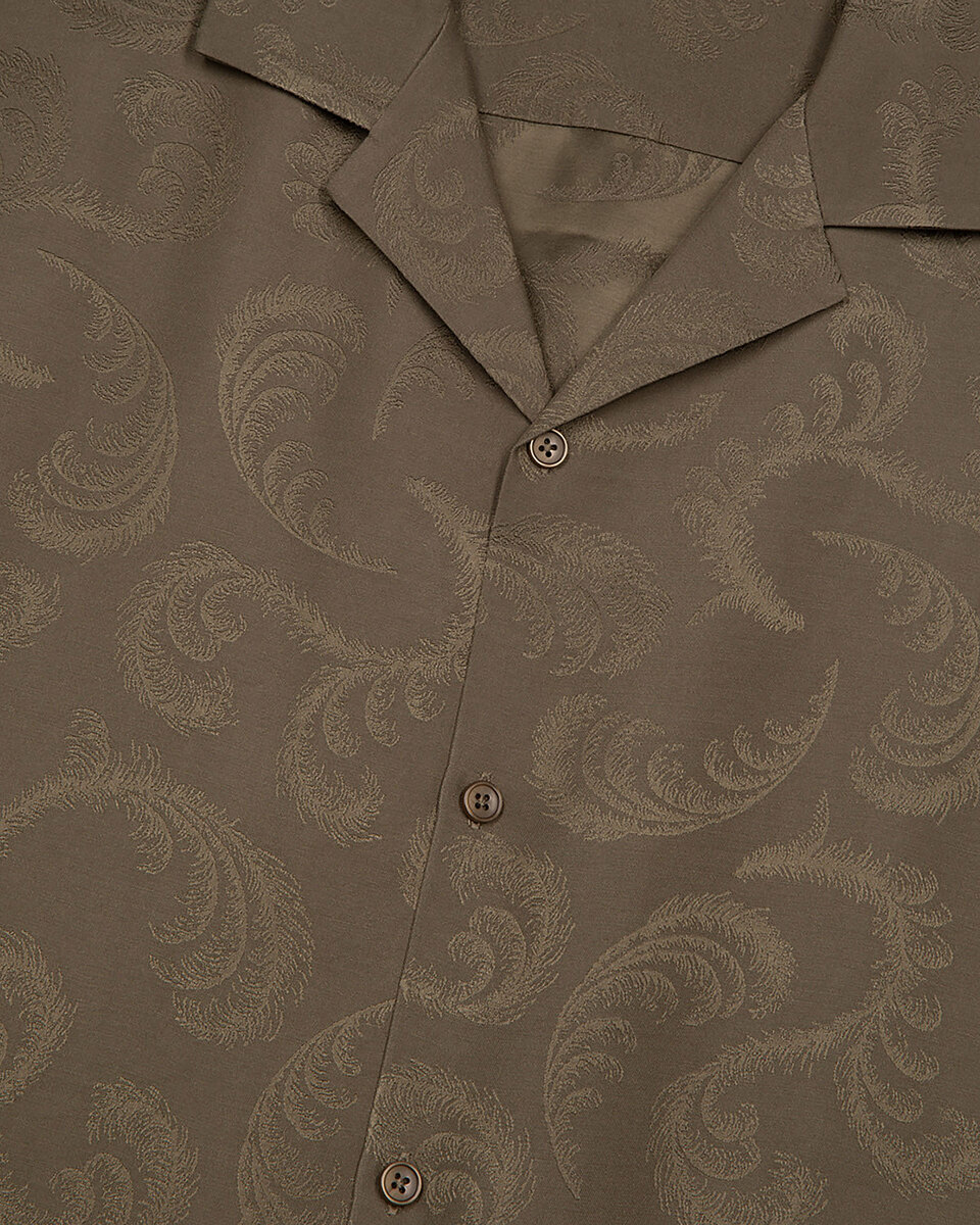 Short-sleeved khaki jacquard shirt