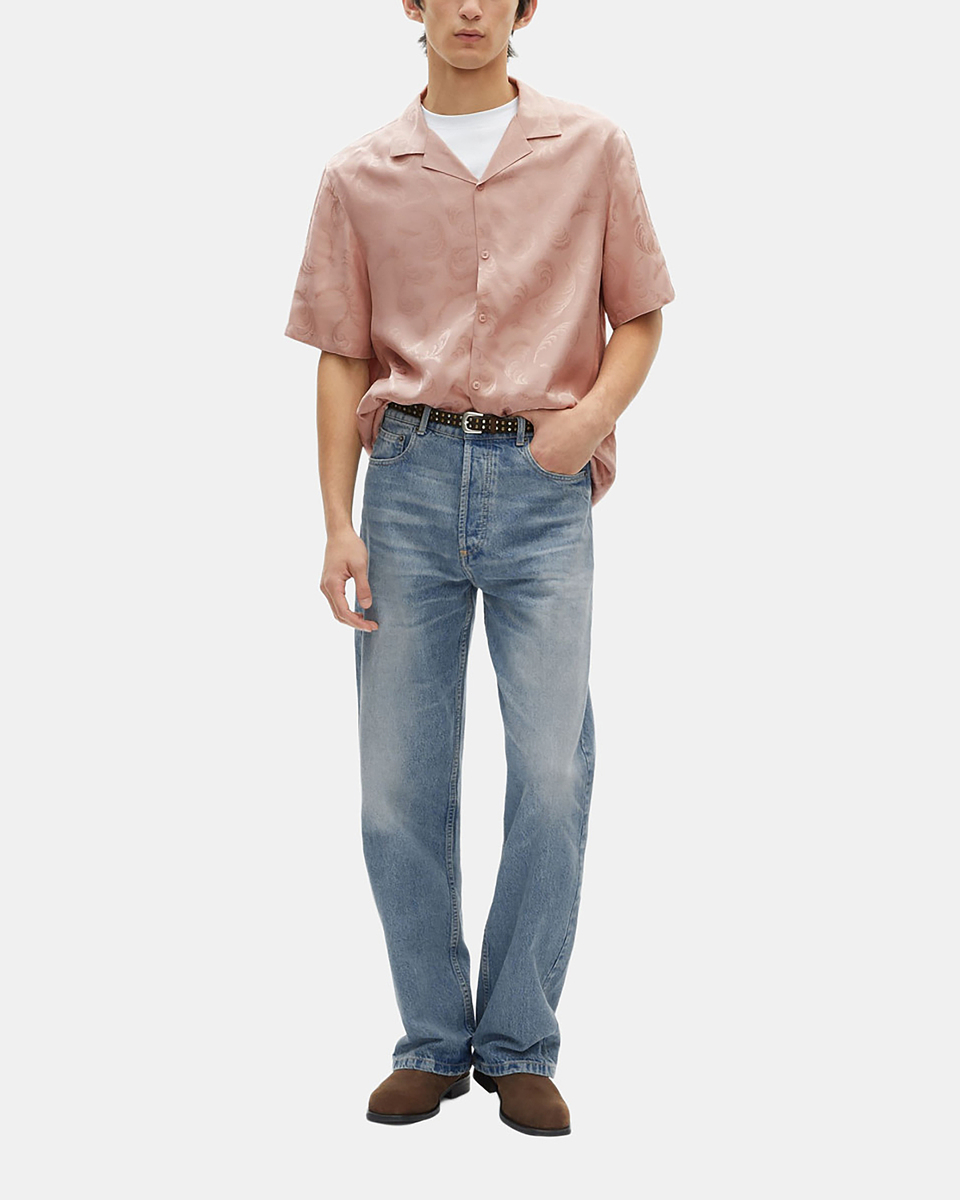 Short-sleeved pink jacquard shirt