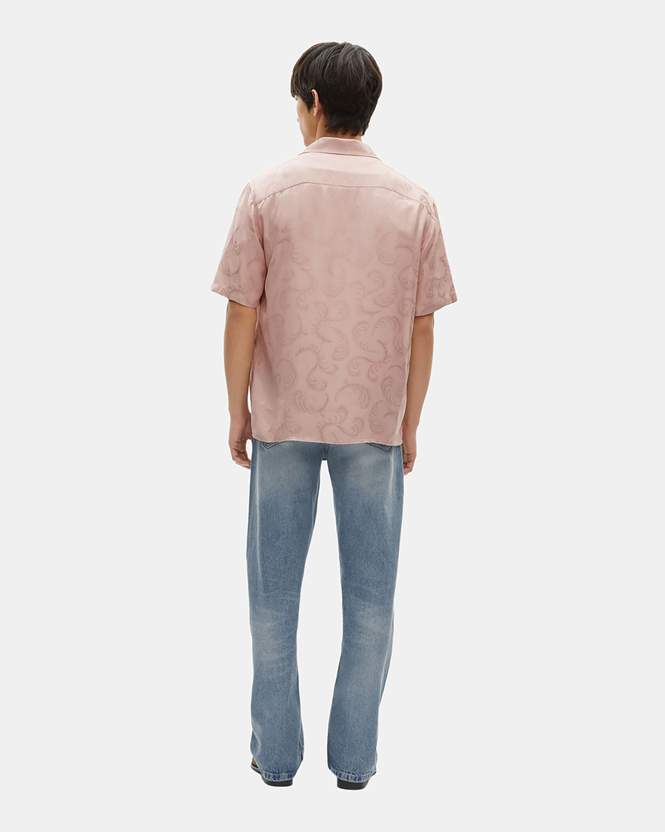 Short-sleeved pink jacquard shirt