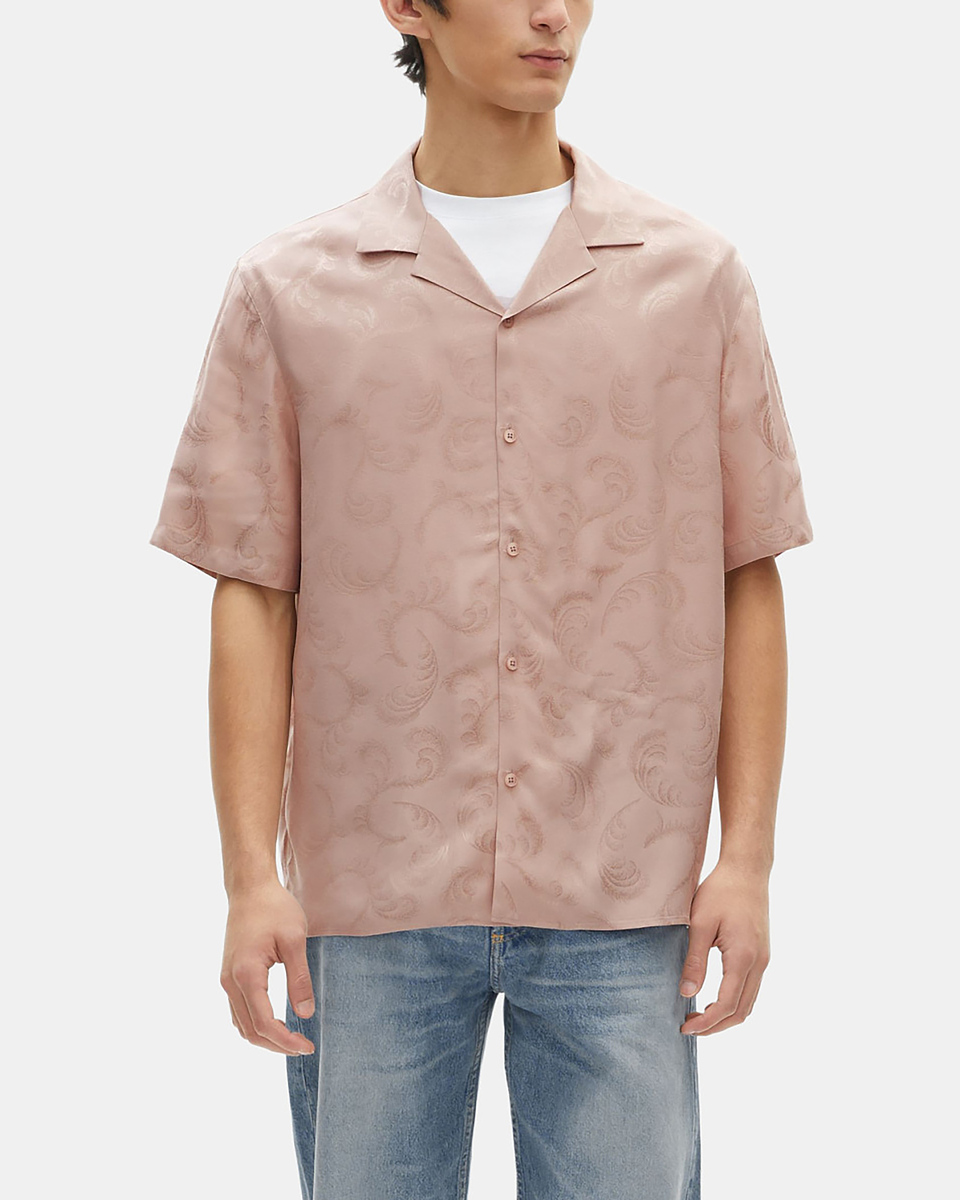 Short-sleeved pink jacquard shirt