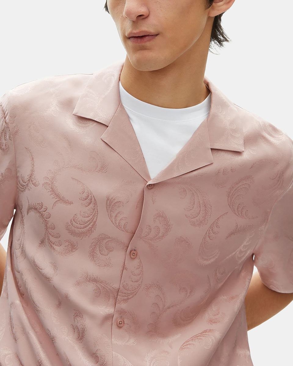 Short-sleeved pink jacquard shirt