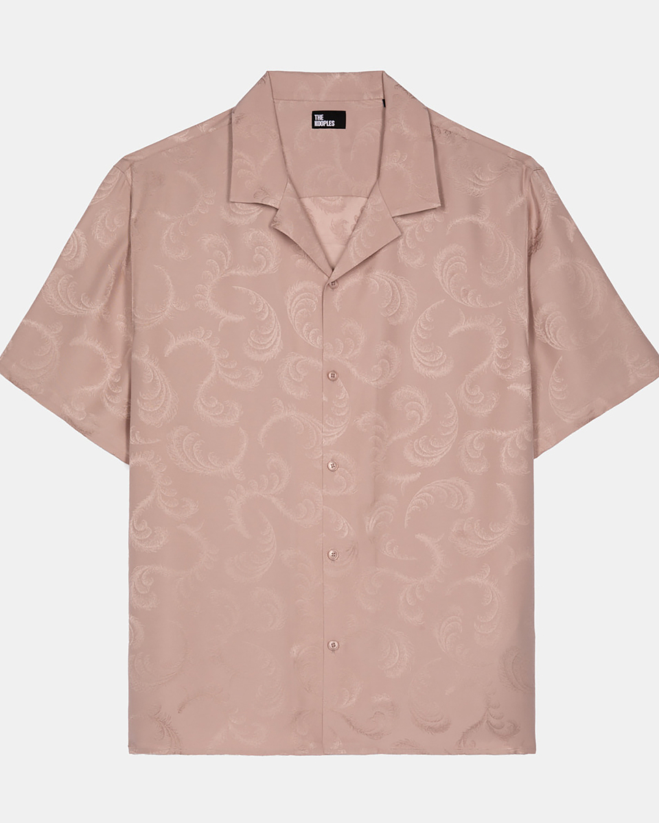 Short-sleeved pink jacquard shirt