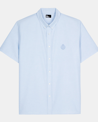 Short-sleeved shirt with blue crest