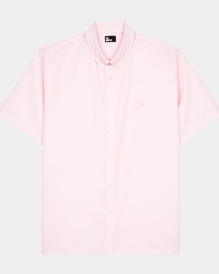 Short-sleeved shirt with pink crest