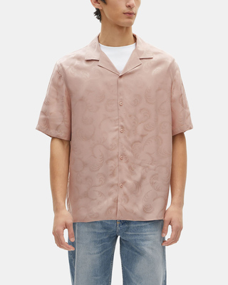 Short-sleeved pink jacquard shirt