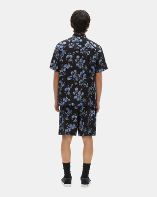 Black floral print short-sleeved shirt