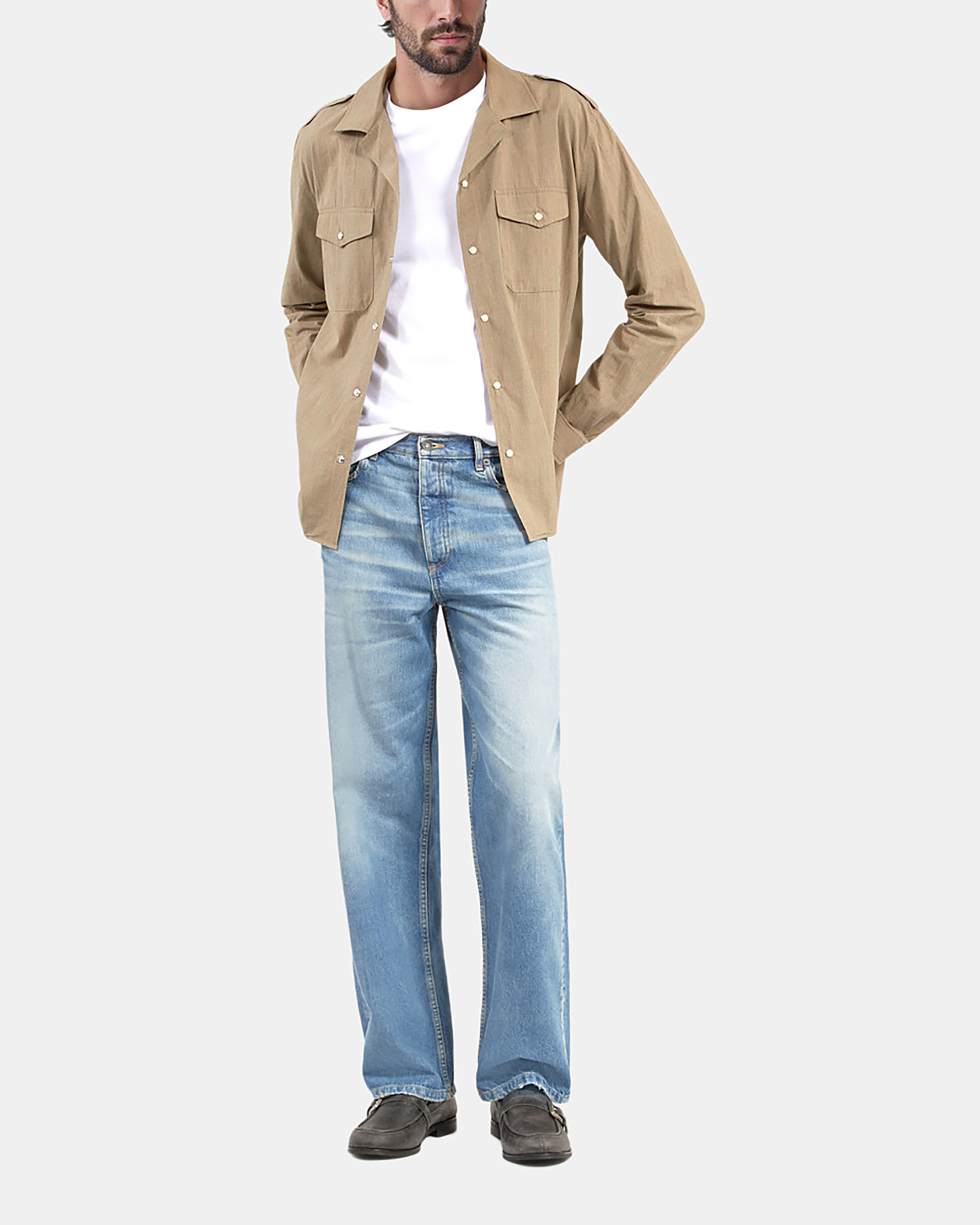 Beige micro check shirt