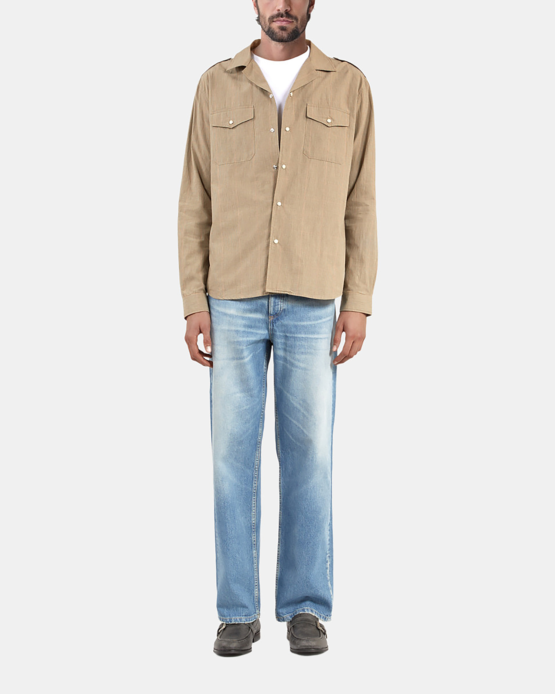 Beige micro check shirt