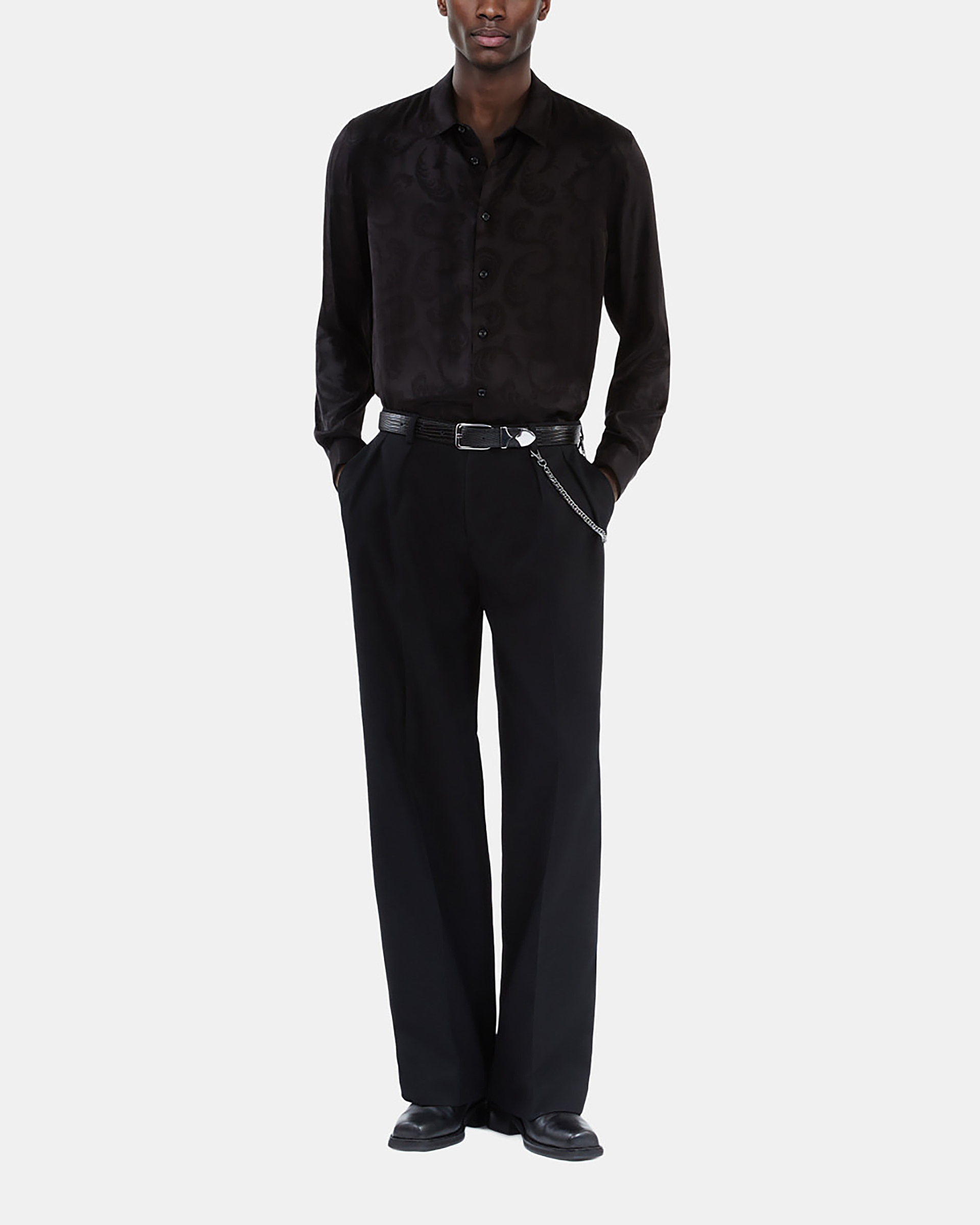 Black feather print jacquard shirt