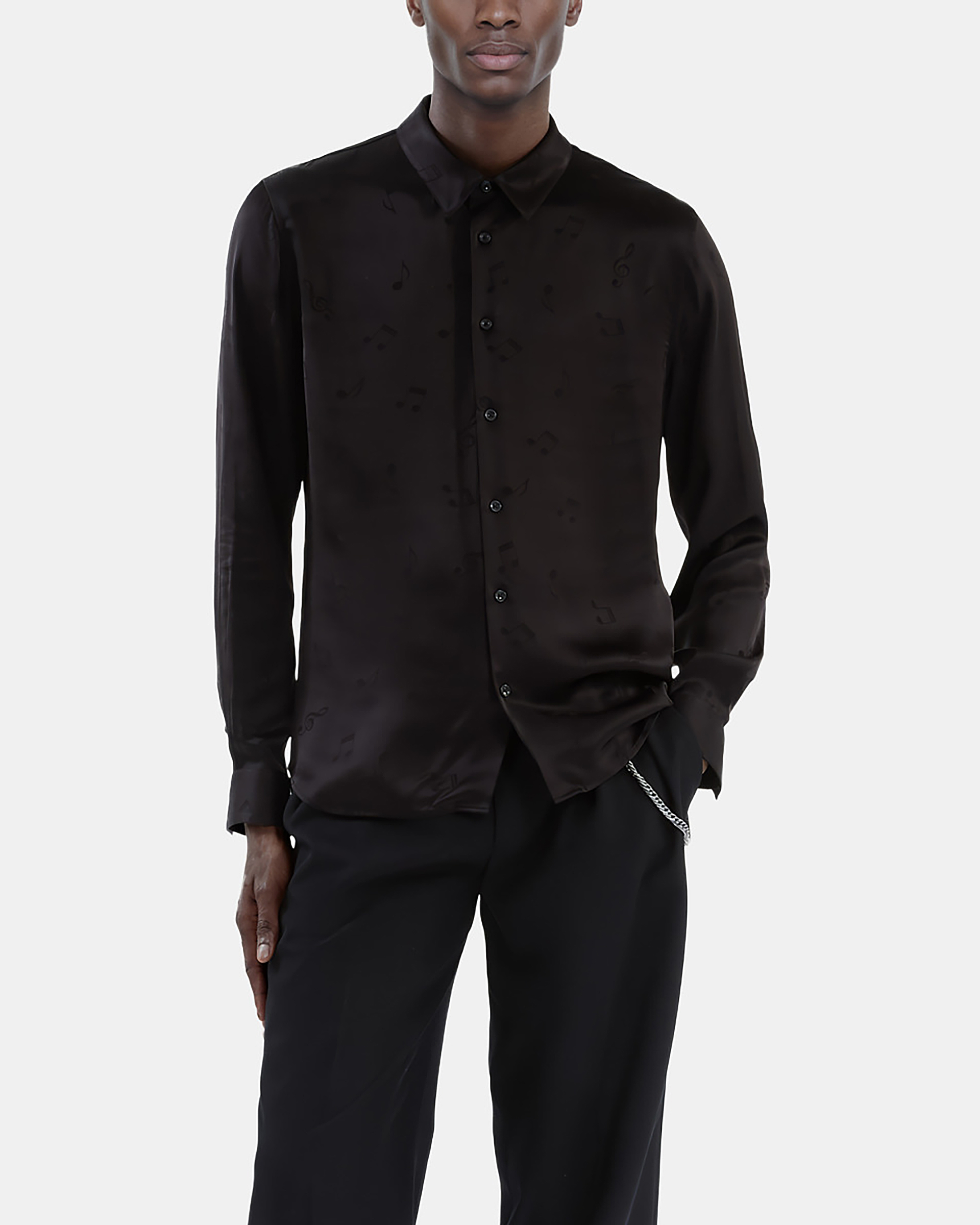 Black music print jacquard shirt