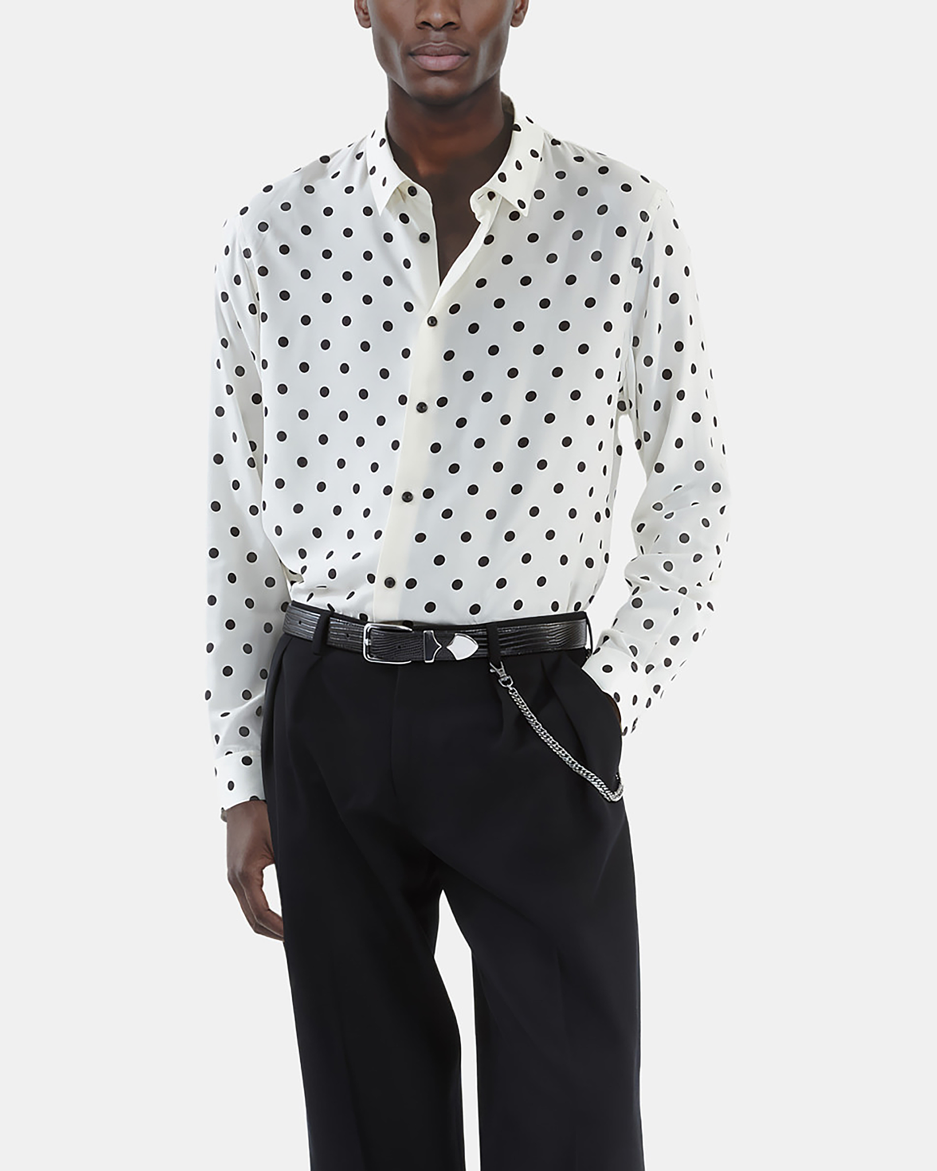 White polka dot printed shirt