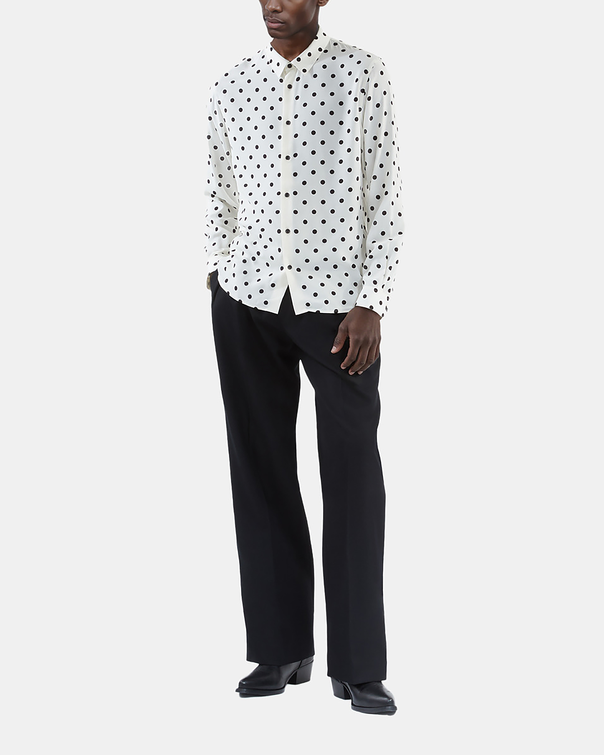 White polka dot printed shirt