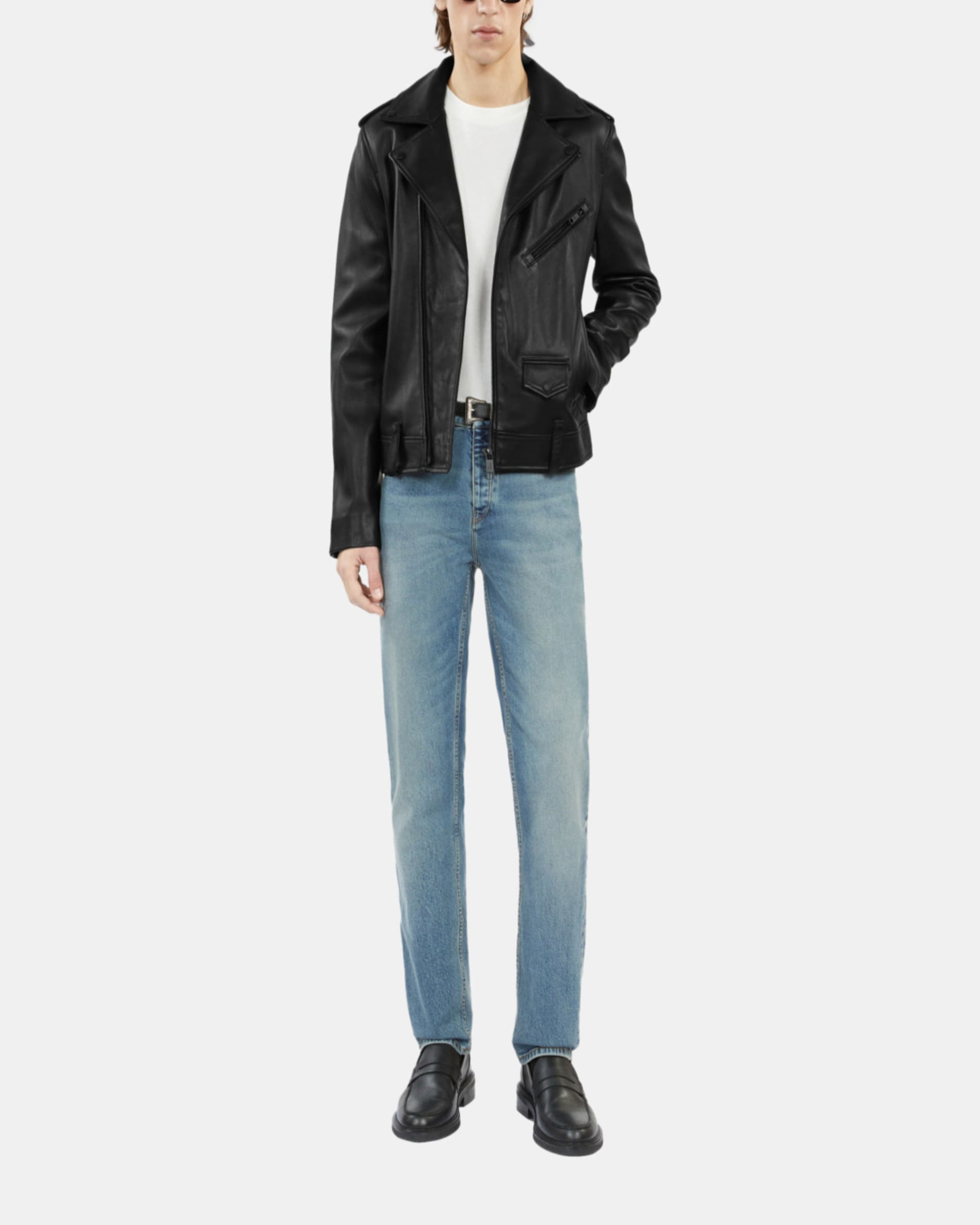 Black leather biker jacket