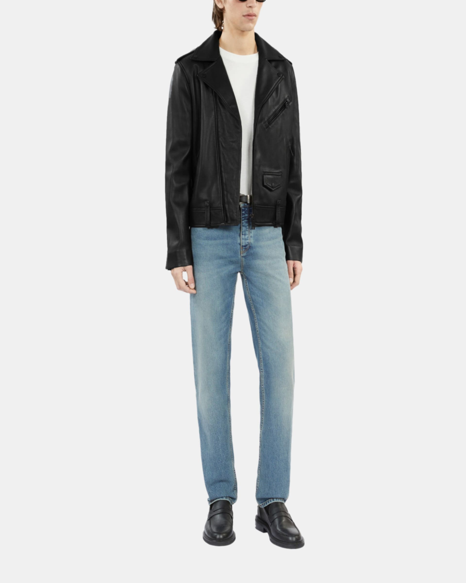 Black leather biker jacket