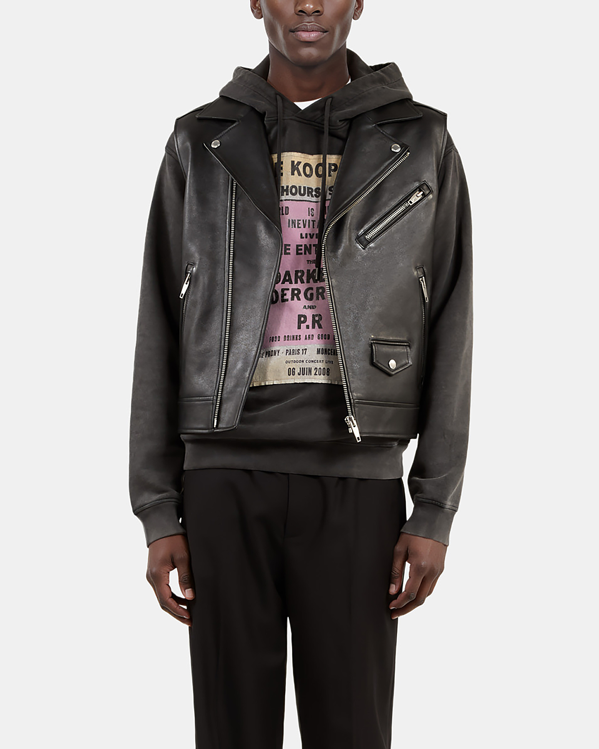 Black leather sleeveless jacket