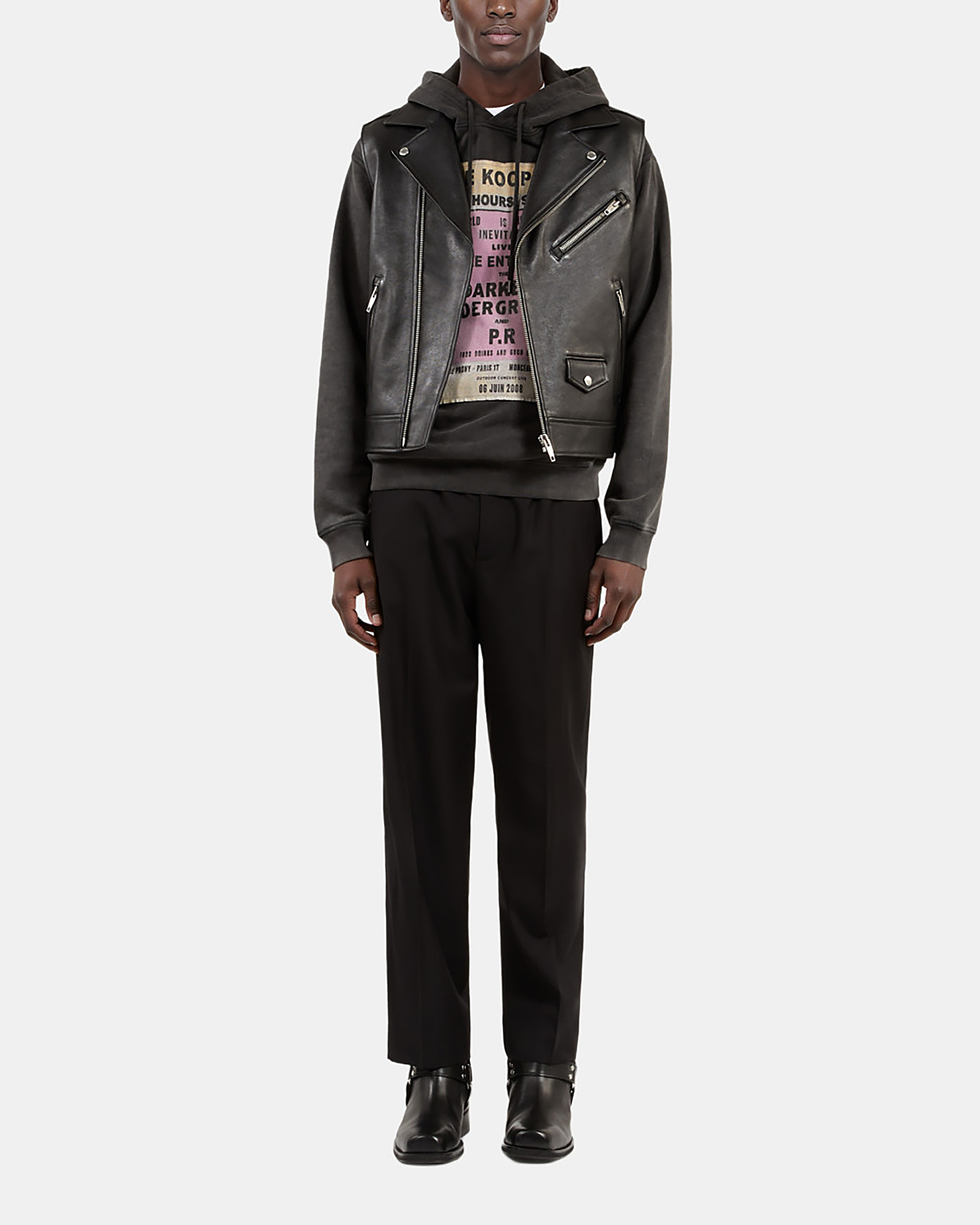 Black leather sleeveless jacket