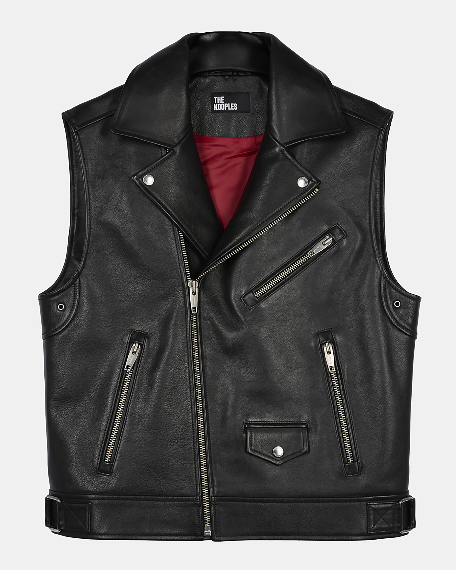 Black leather sleeveless jacket