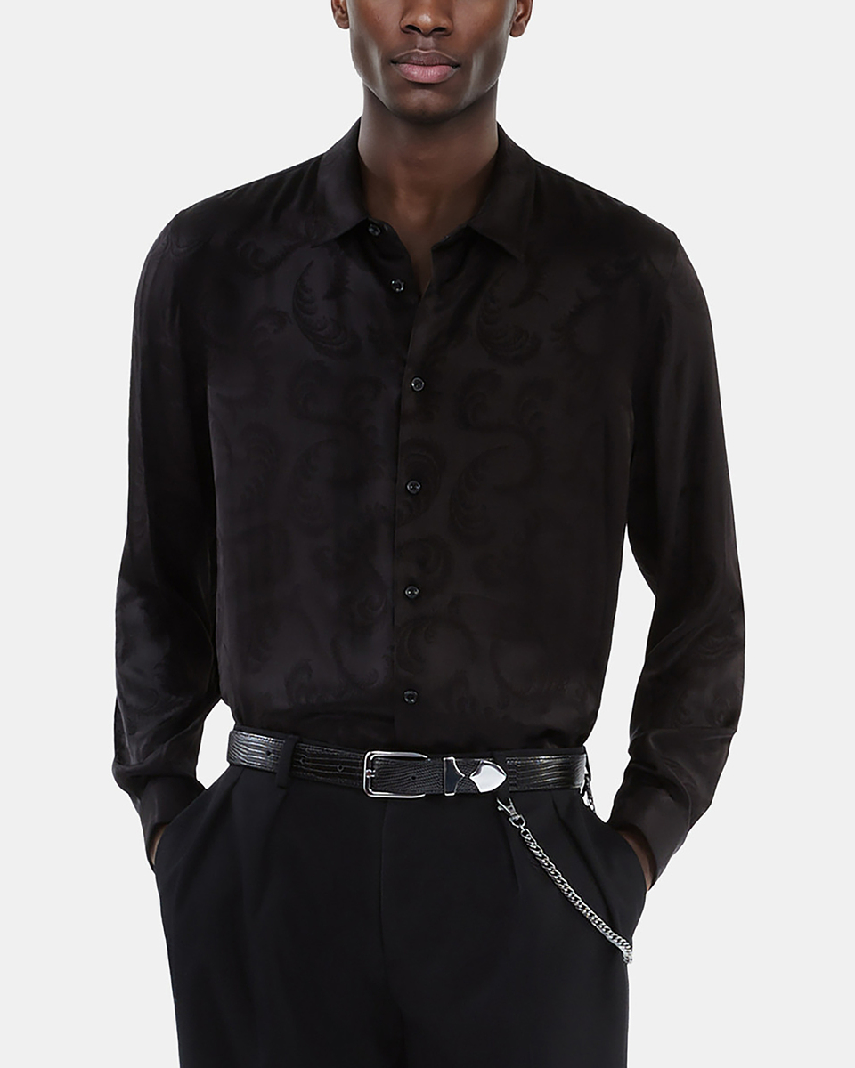 Black feather print jacquard shirt