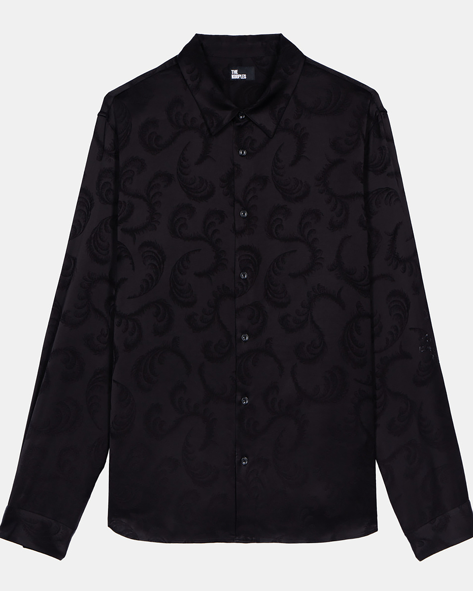 Black feather print jacquard shirt