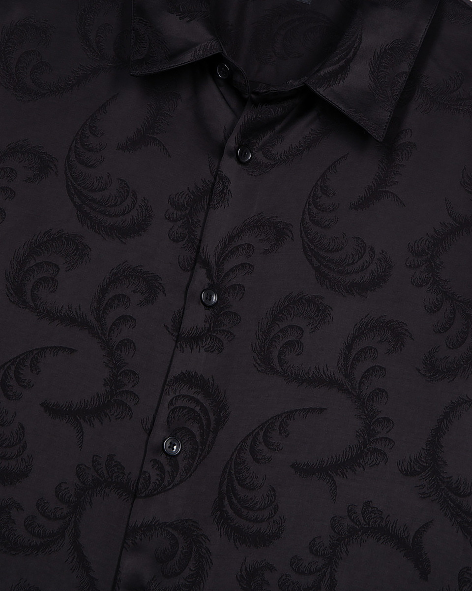 Black feather print jacquard shirt