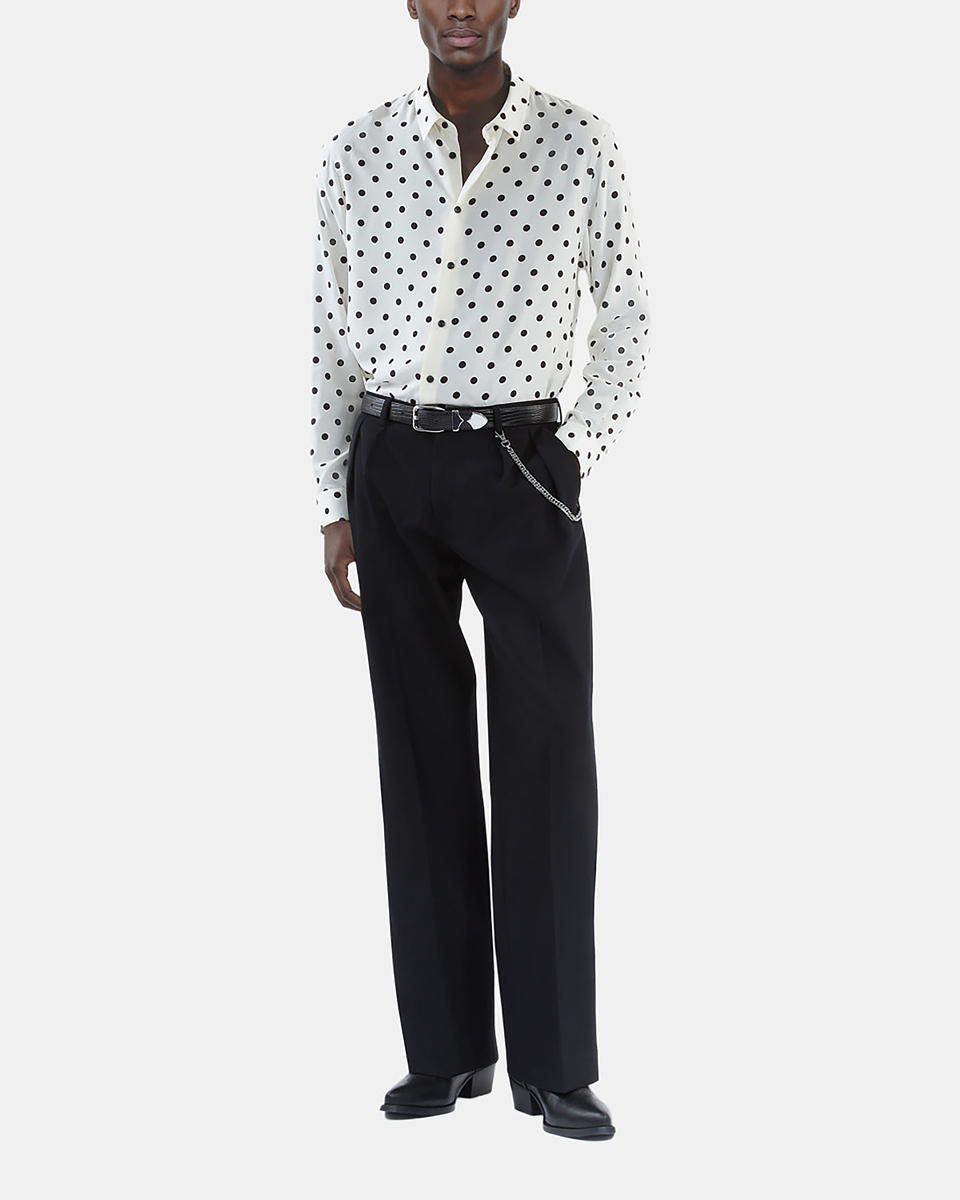 White polka dot printed shirt