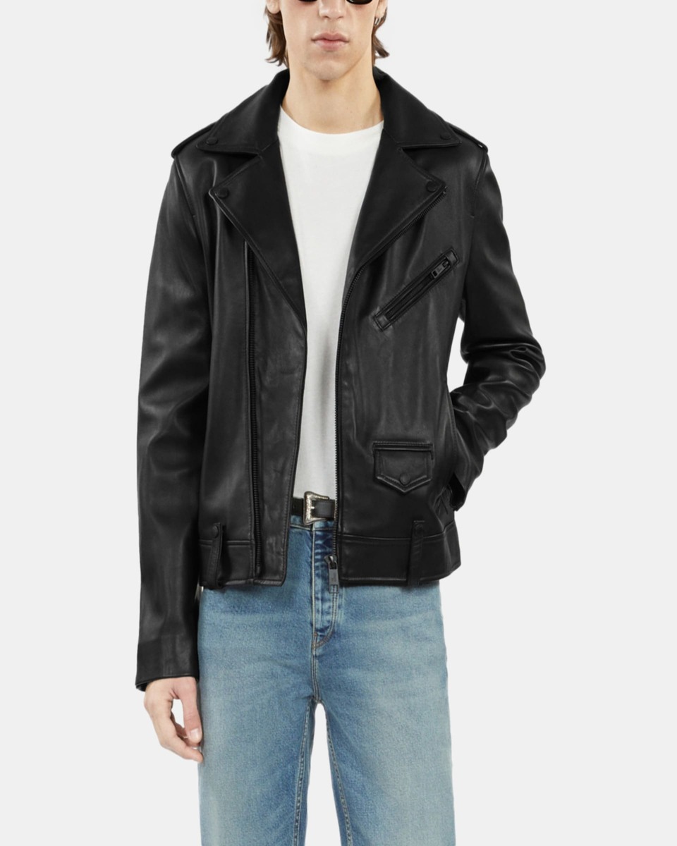 Black leather biker jacket