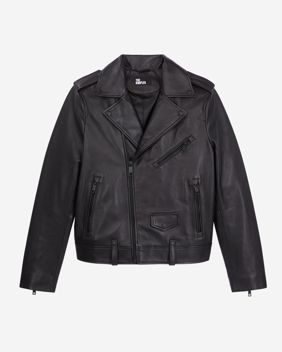 Black leather biker jacket