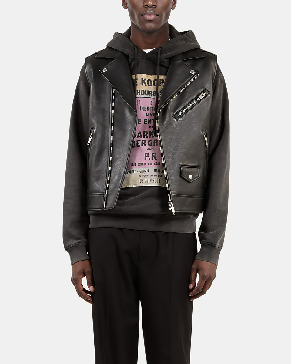 Black leather sleeveless jacket