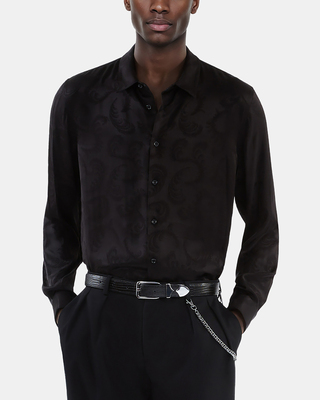 Black feather print jacquard shirt