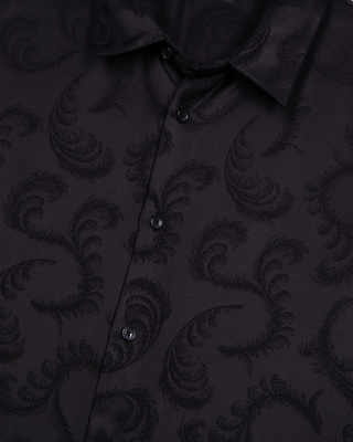 Black feather print jacquard shirt