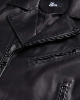 Black leather biker jacket