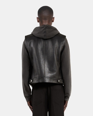 Black leather sleeveless jacket