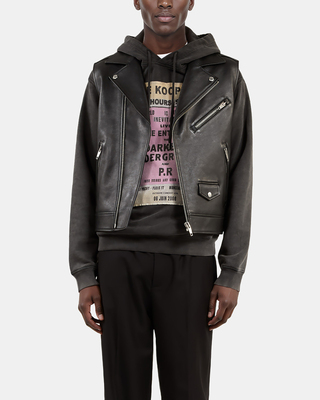Black leather sleeveless jacket