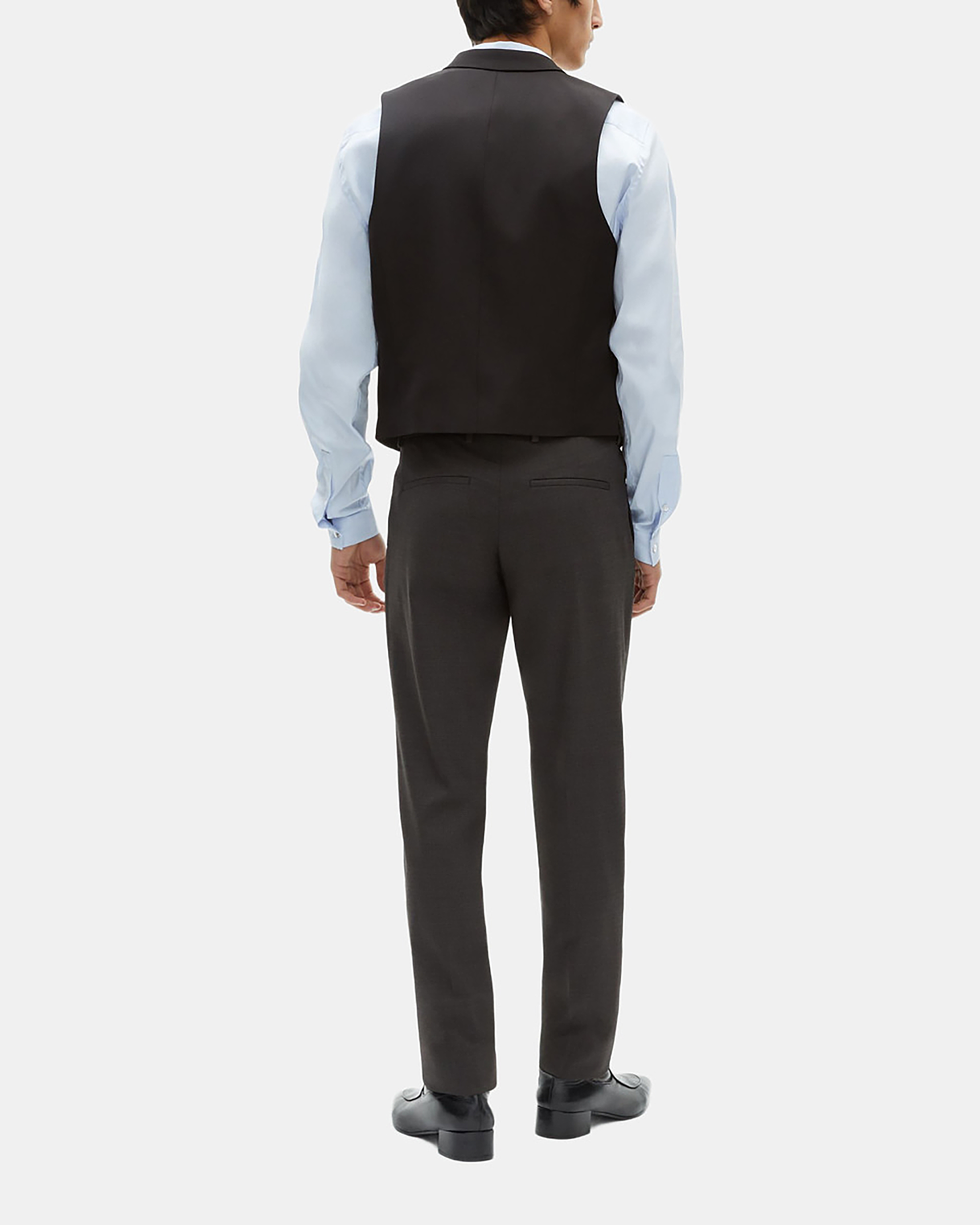 Black micro check wool blend suit vest